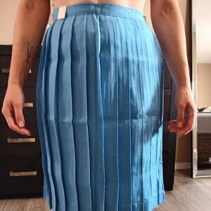 Vintage Powder Blue Pleated Skirt 1960s Mini Midi, XS-S Vintage Deadstock/ NOS